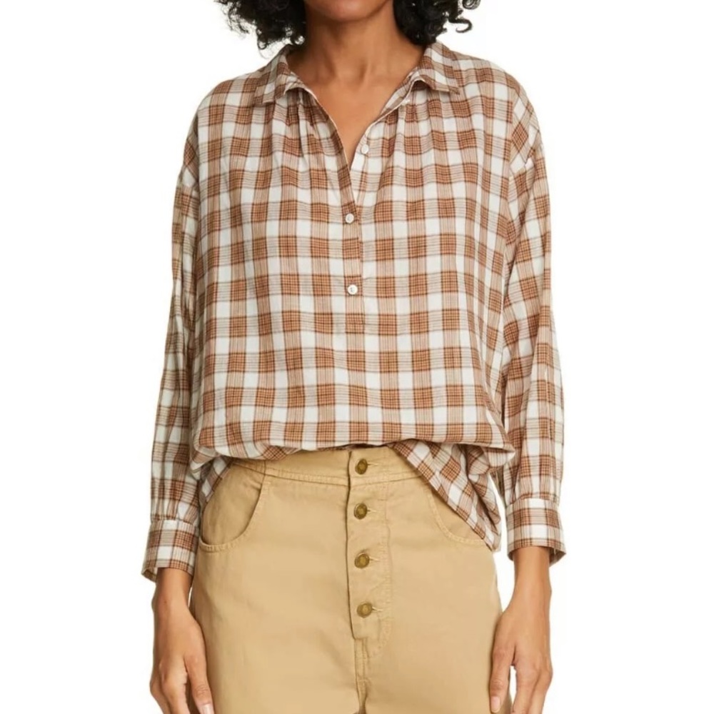 NILI LOTAN Myra Plaid Cotton Top Size Medium